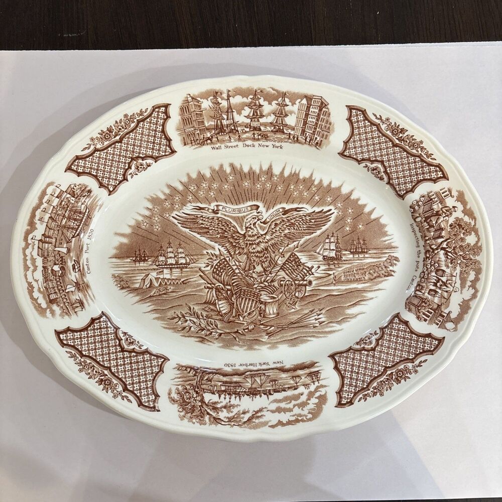 VTG Oval Platter Alfred Meakin Fair Winds Ceramic Staffordshire Historical Scene
